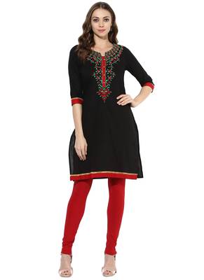 Black Embroidered cotton stitched kurti 5