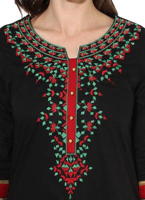 Black Embroidered cotton stitched kurti 6