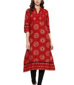 Red Printed cotton stitched kurti