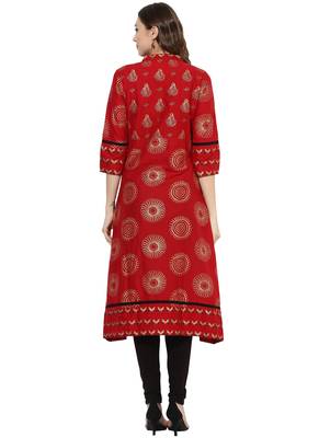 Red Printed cotton stitched kurti 2
