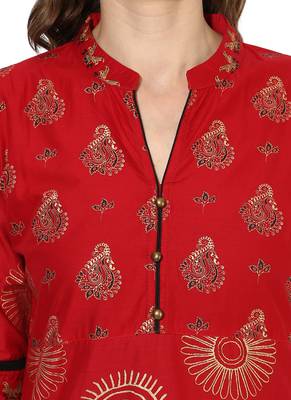Red Printed cotton stitched kurti 6