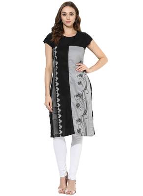 Grey Printed cotton stitched kurti 1