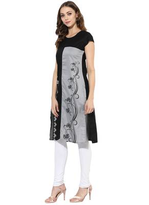 Grey Printed cotton stitched kurti 3