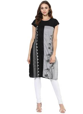 Grey Printed cotton stitched kurti 5