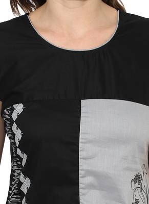 Grey Printed cotton stitched kurti 6