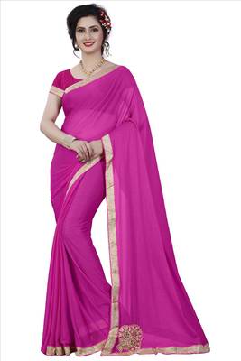 Pink embroidered lycra saree with blouse 1