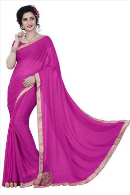 Pink embroidered lycra saree with blouse 2