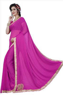 Pink embroidered lycra saree with blouse 3