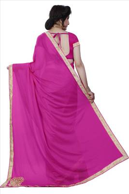 Pink embroidered lycra saree with blouse 4