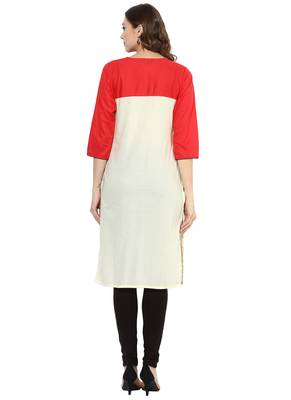 Off_White Printed cotton stitched kurti 2