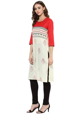 Off_White Printed cotton stitched kurti 3