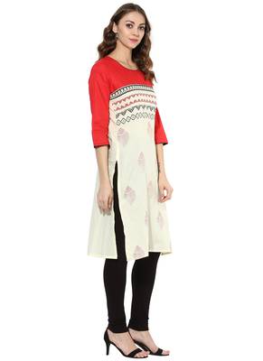 Off_White Printed cotton stitched kurti 4