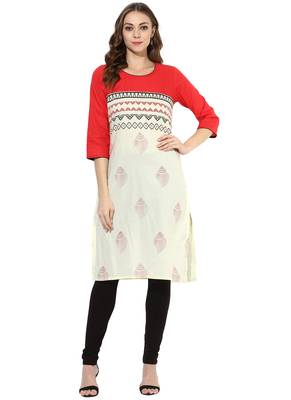 Off_White Printed cotton stitched kurti 5