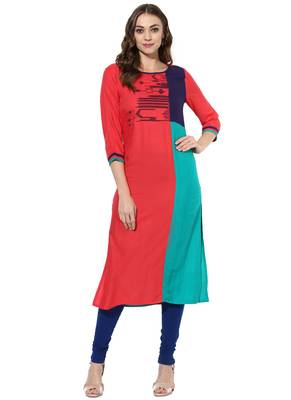 Red Embroidered Rayon stitched kurti 1