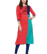 Red Embroidered Rayon stitched kurti