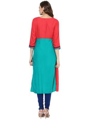 Red Embroidered Rayon stitched kurti 2