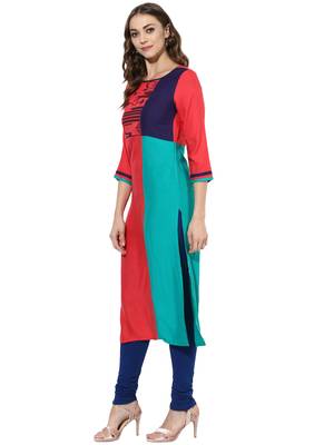 Red Embroidered Rayon stitched kurti 3