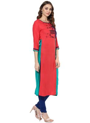 Red Embroidered Rayon stitched kurti 4