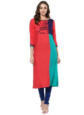 Red Embroidered Rayon stitched kurti 5