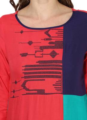 Red Embroidered Rayon stitched kurti 6