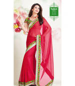 Impressible Red Chiffon Saree With Embroidery Work