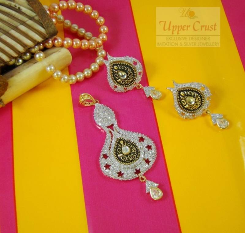 CZ Kundan Pendent Earring Jewellery Set