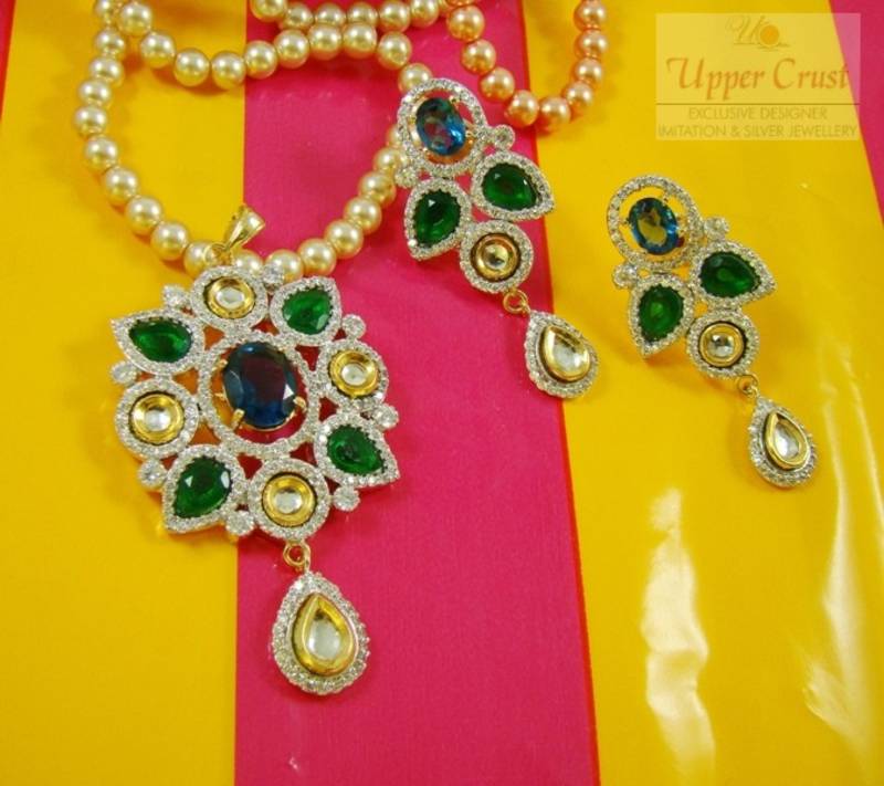 CZ Kundan Pendent Earring Jewellery Set