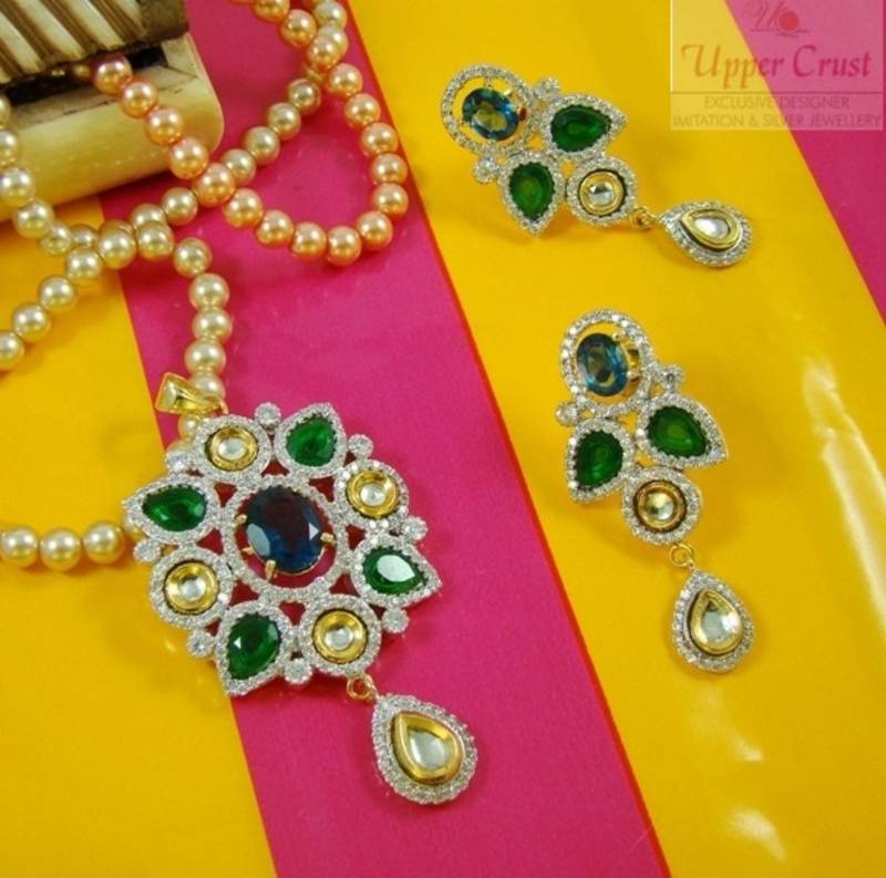 CZ Kundan Pendent Earring Jewellery Set