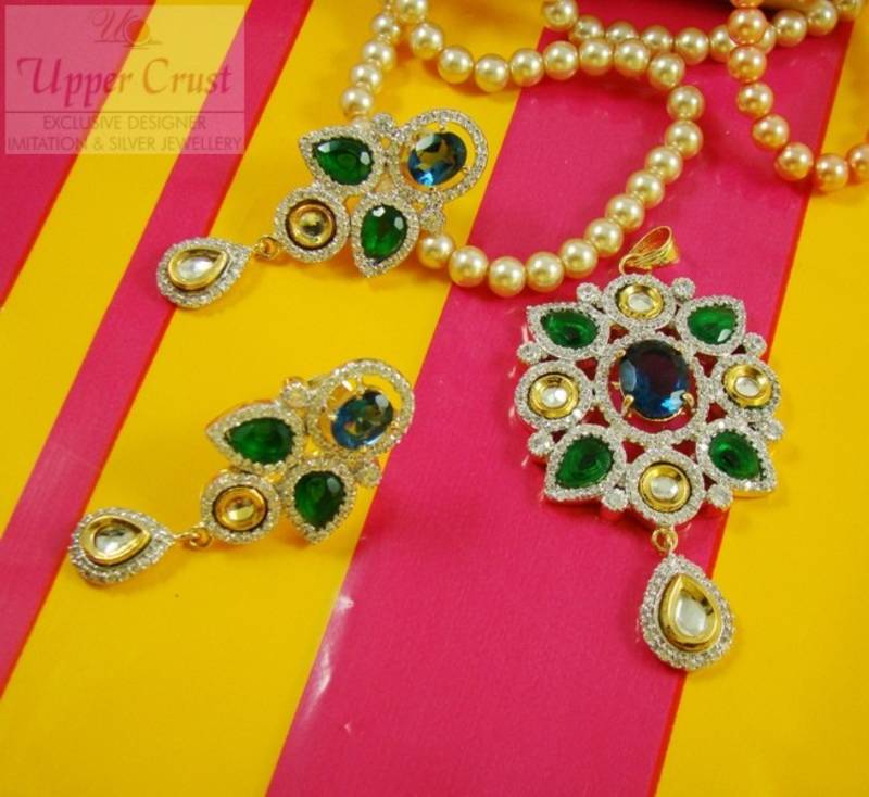 CZ Kundan Pendent Earring Jewellery Set