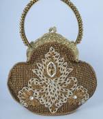 Heavily Embroidered Ethnic Party Clutch in Golden