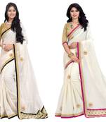 Multicolor plain cotton silk combo saree with blouse