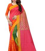 Yellow printed bhagalpuri silk saree with blouse