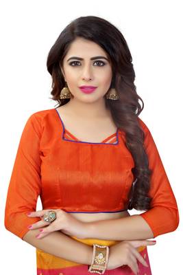 Yellow printed bhagalpuri silk saree with blouse 4