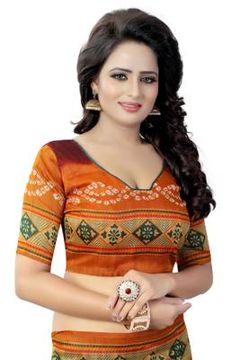 Multicolor printed bhagalpuri silk saree with blouse 4