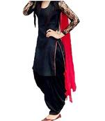black plain cotton unstitched salwar with dupatta