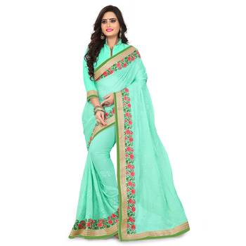 Sky blue embroidered faux georgette saree with blouse 1