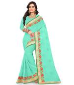 Sky blue embroidered faux georgette saree with blouse