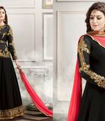 Black  embroidered georgette semi stitched salwar with dupatta