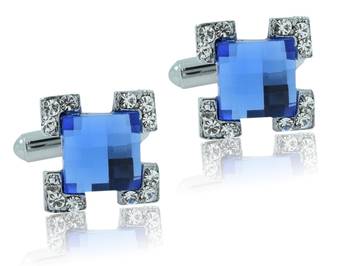 Square Shape Crystal Enamel Blue Black Rhodium Plated Bass Cufflink Combo For Men 2