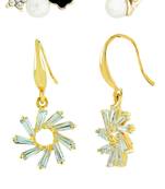 Flower Studed Crystal American Diamond Pearl 18K Gold Plated Bass Stud Earrings Combo For Women
