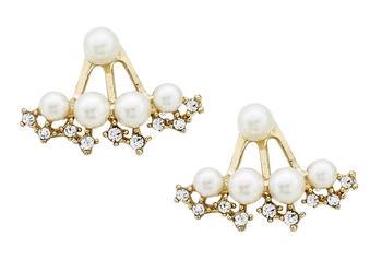 Flower Studed Crystal American Diamond Pearl 18K Gold Plated Bass Stud Earrings Combo For Women 2