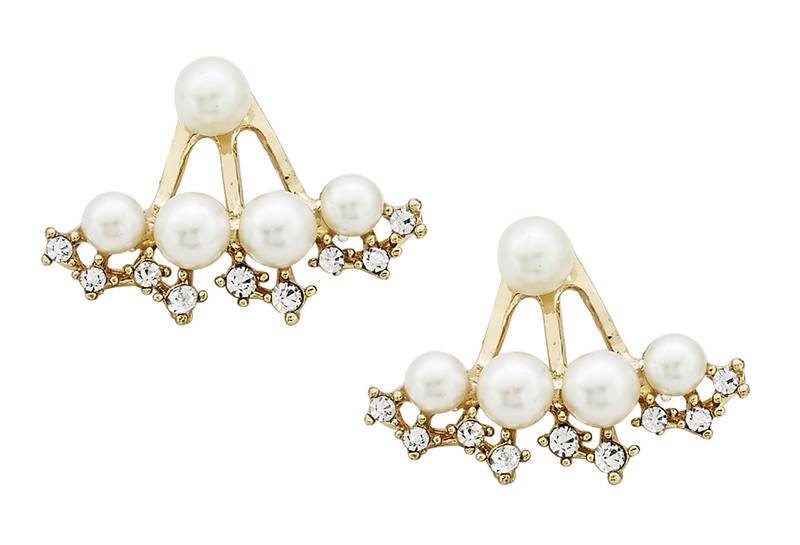 Flower Studed Crystal American Diamond Pearl 18K Gold Plated Bass Stud Earrings Combo For Women