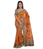 Multicolor Printed Tussar Silk Saree With Blouse