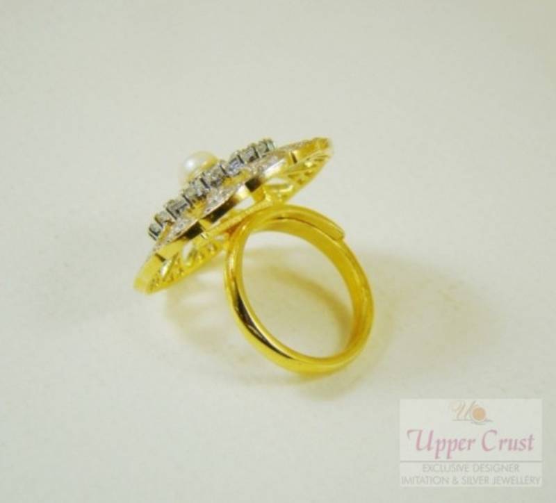 CZ Pearl Adjustable Cocktail Ring