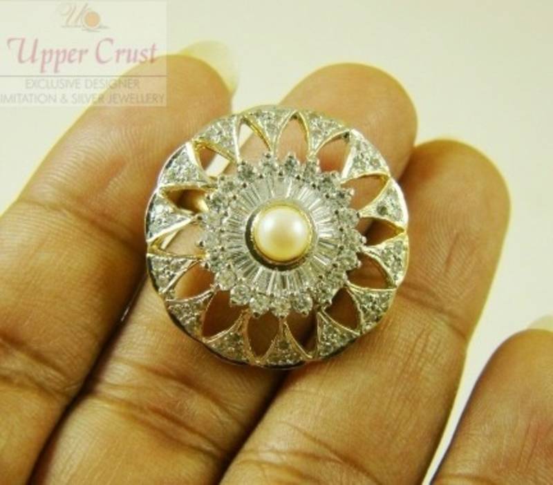 CZ Pearl Adjustable Cocktail Ring