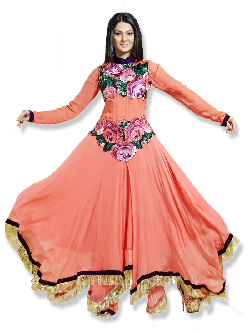 Peach Colour Faux Georgette Anarkali 