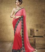 Red embroidered georgette saree with blouse