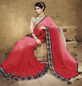 Red embroidered georgette saree with blouse 2