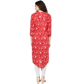 red printed rayon stitched kurti 2
