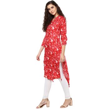 red printed rayon stitched kurti 3